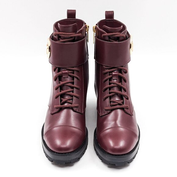 Michael Kors Women Tatum Vegan Red Leather MK Logo Combat Boots size 7 - Picture 2 of 12